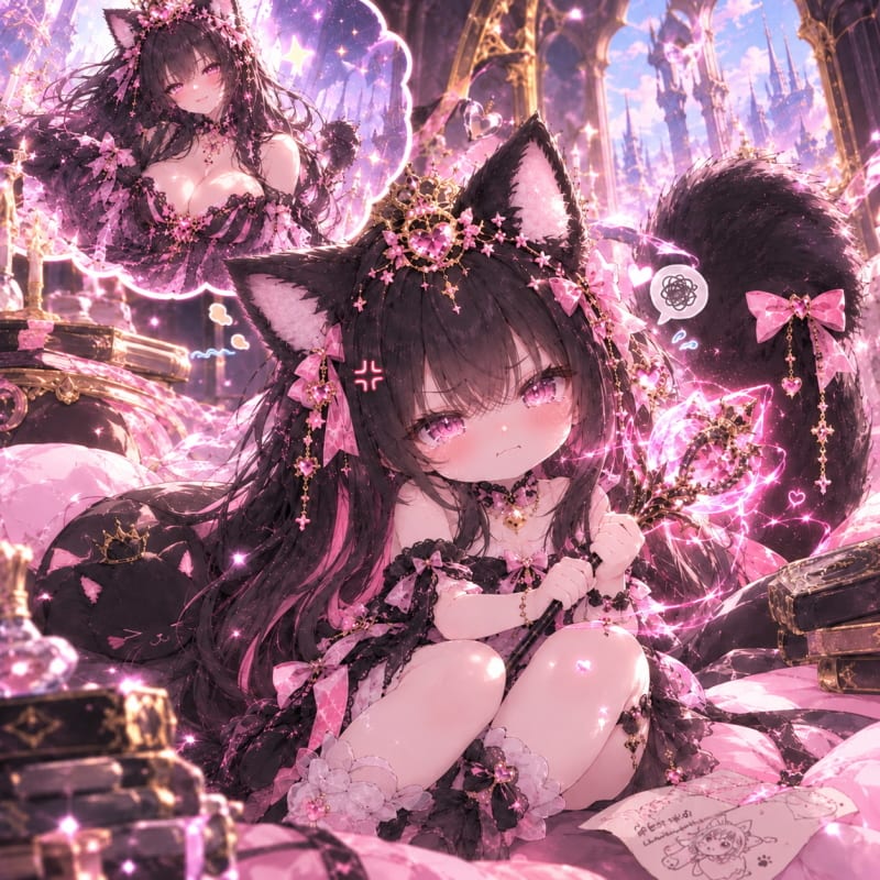 Vackeri in her small transformed form, pouting as she dreams of her true self